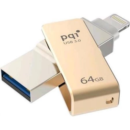 Pqi PQI 6I04-064GR2001 iConnect Mini Apple Mfi 64 GB Mobile Flash Drive with Lightning Connector for iPhones; iPads; ipod; Mac & PC USB 3.0 - Gold 6I04-064GR2001